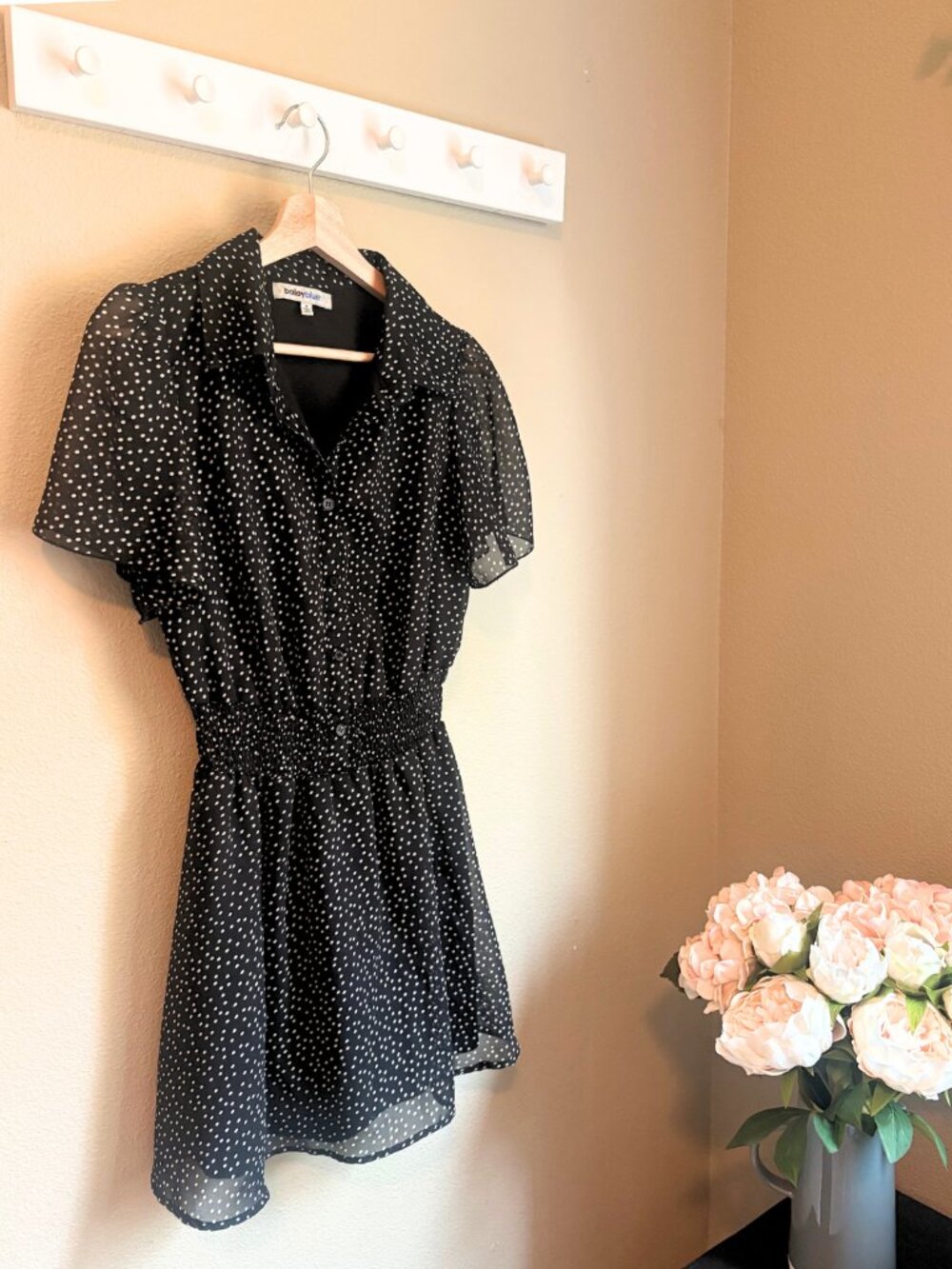 Bailey Blue Black Polka Dot Chiffon Shirt Dress | Size Small